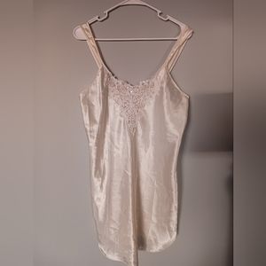 1980's Cinema Etoile Intimates & Sleepwear Beaded Satin Chemise Medium Cream